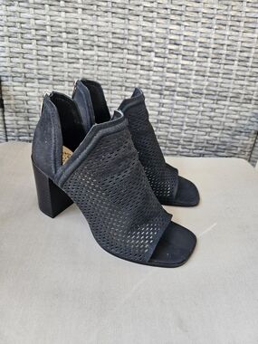 Vince Camuto Black Perforated Open-Toe Block Heel Ankle Booties
